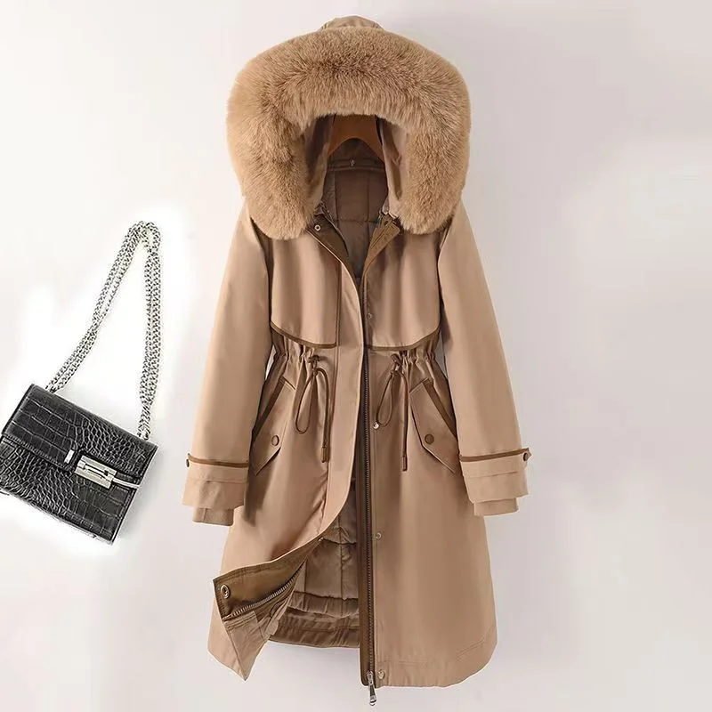In 2024 New Fashion School Overcomes Women's Long Liner Detachable Cotton-padded Coat Living Surface Windcoat Cotton-padded Coat