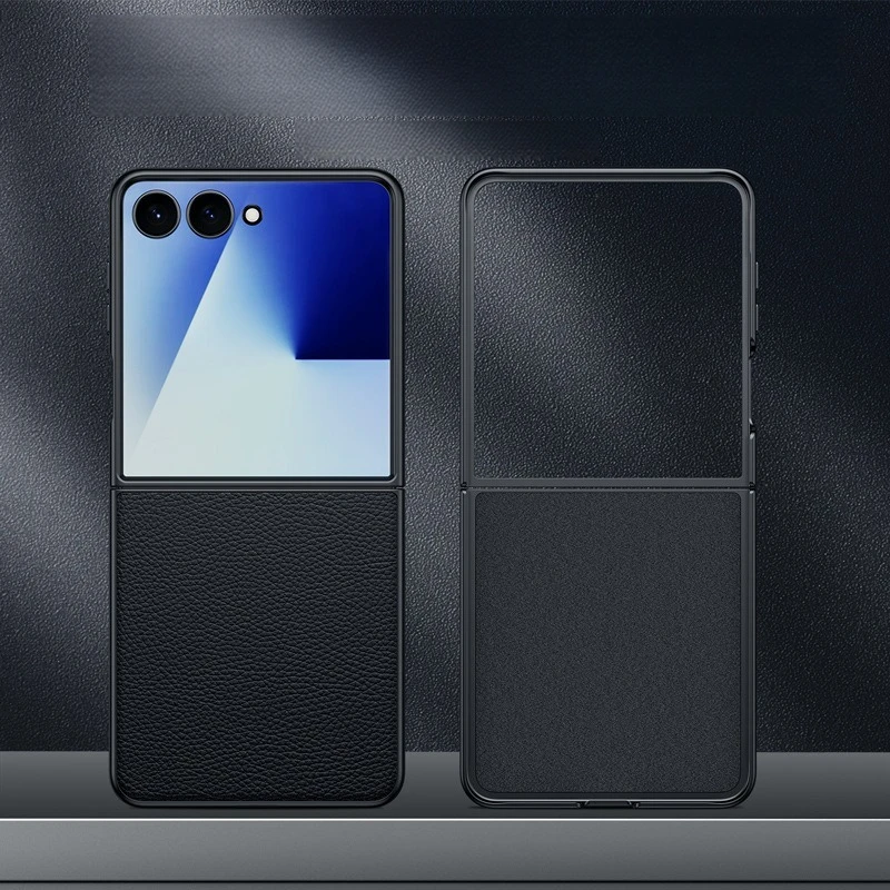 

Solid Color Genuine Leather Flip Phone Cover for Samsung Galaxy Z Flip7/Z Flip 6/Z Flip 5 with Protective Case