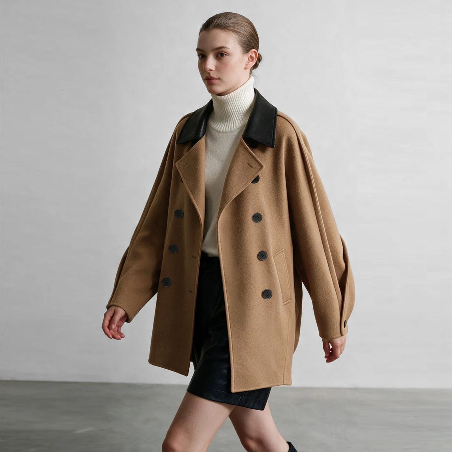 Amii Women's Wool Coat Double-Breasted Batwing Sleeve Lapel Collar Commuter Loose Woolen Jacket 2026 Woman Winter Coats 12654012