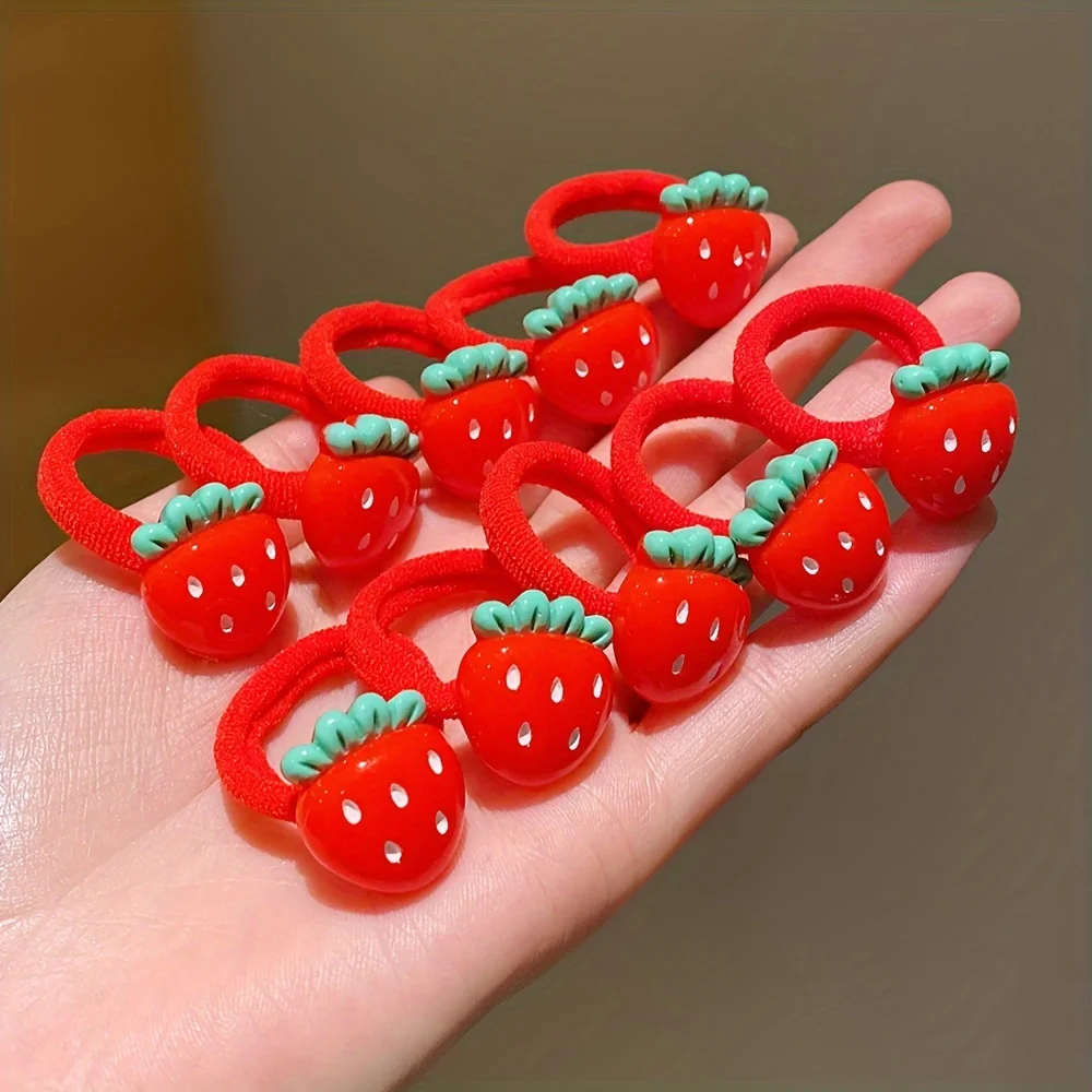 10 pieces of red strawberry hair ties that do not hurt hair, high elasticity, sweet and versatile