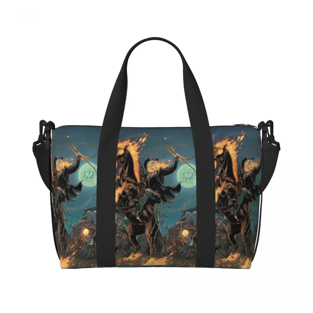 

Custom Ghost Rider Cartoon Tote Bag for Women Large Capacity Beach Gym Travel Bags