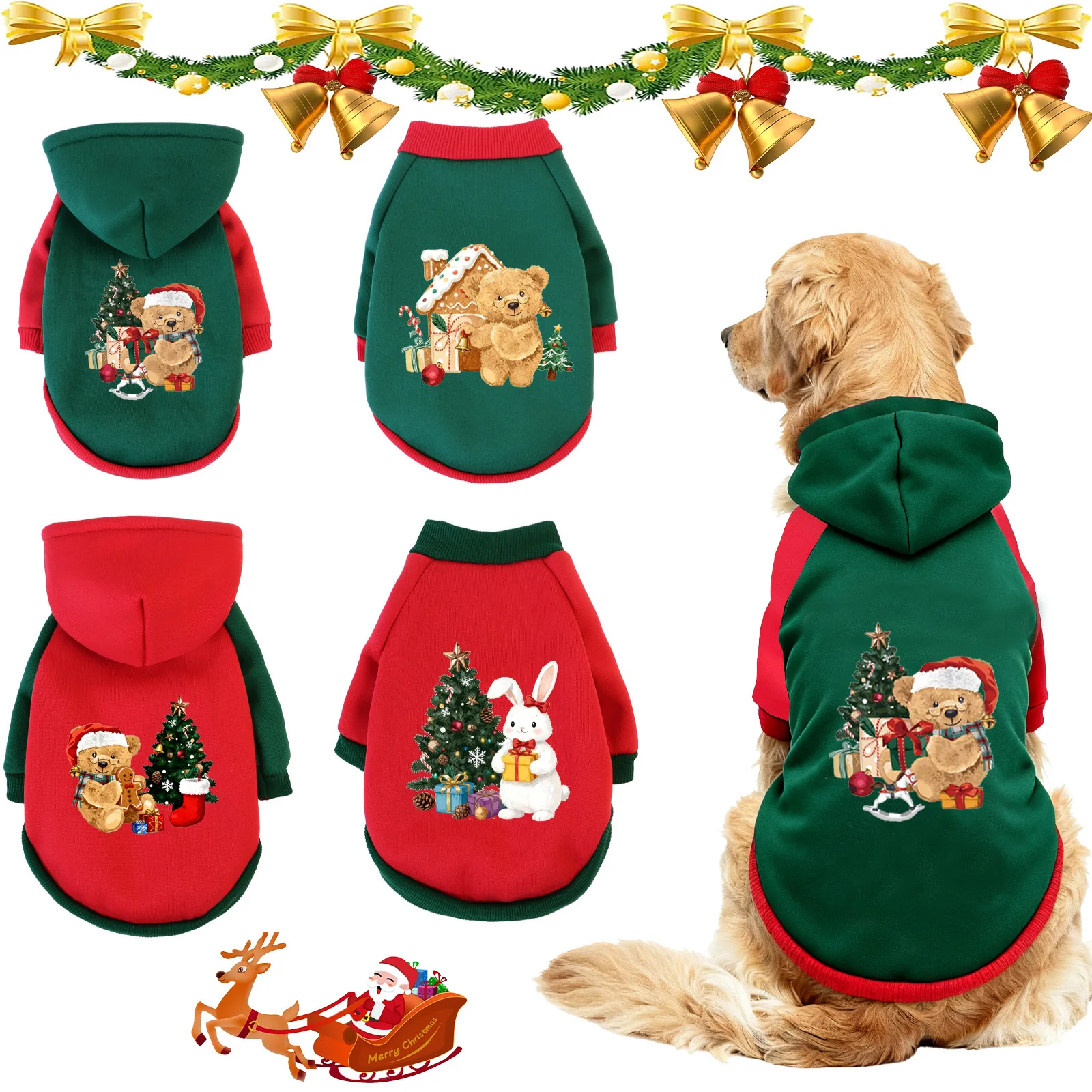

XS-3XL Pet Christmas Clothing, Cat & Dog Winter Warmth Sweatshirt For Celebrating Christmas Party