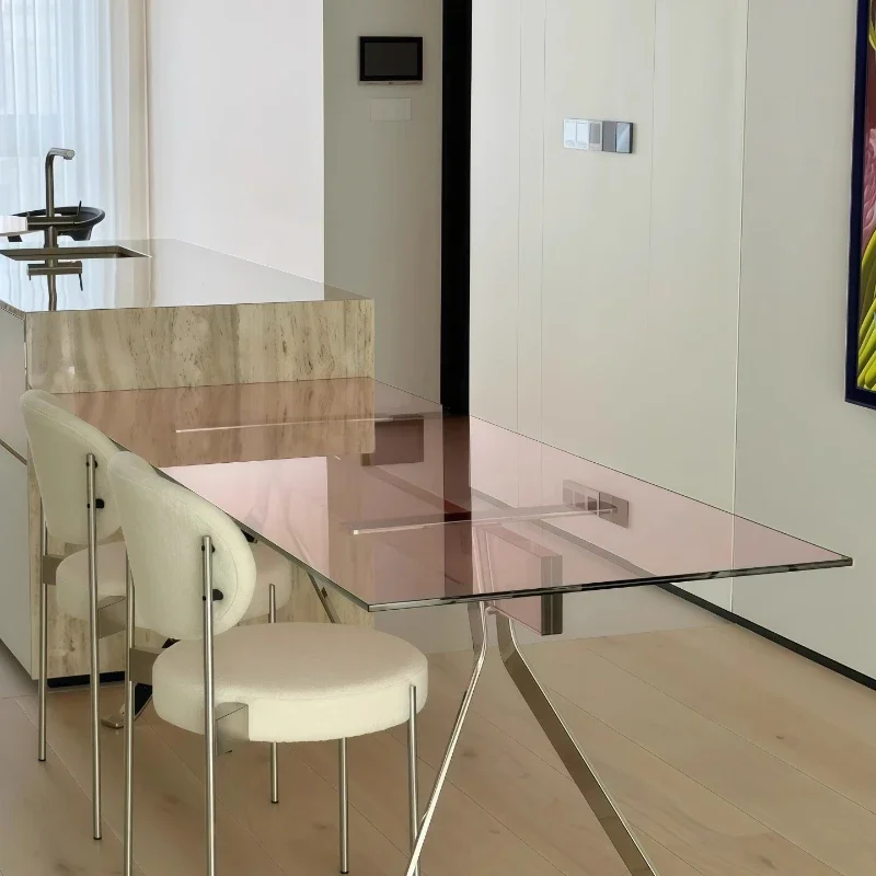 

Italian minimalist glass dining table living room household rectangular dining table senior designer conference table desk