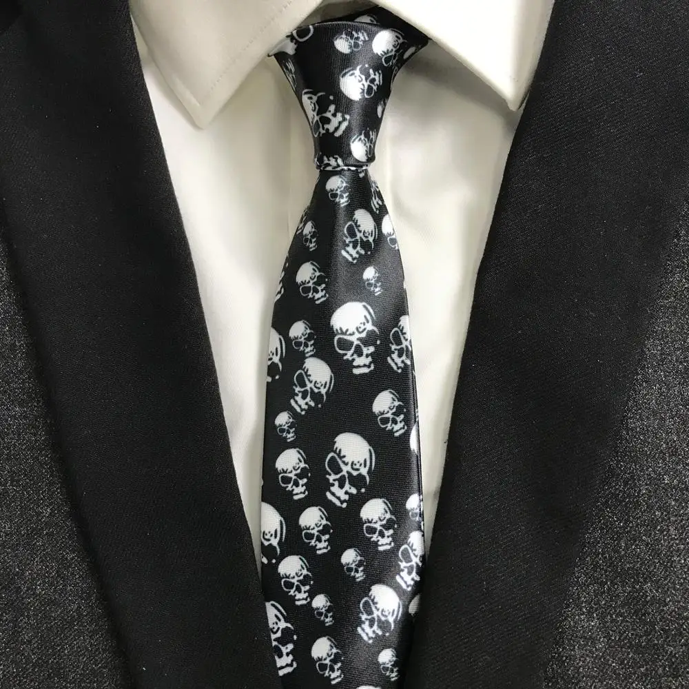 Men's Skull Ties Black Skeleton Bones Design Neck Tie for Men Halloween Party Casual Decoration