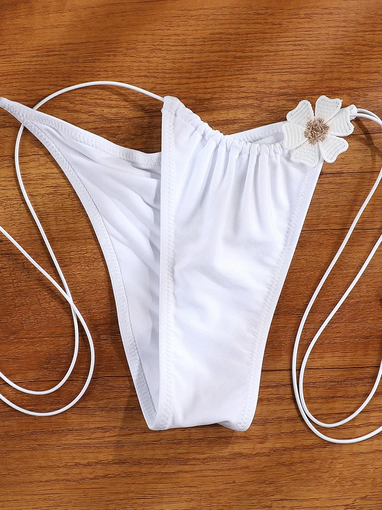 Rinabe Weißer Bikini mit Blumenmuster, Triangel-Bikinis, String-Badeanzüge, hoch geschnittene Badebekleidung, sexy Badeanzug, zweiteilige Strandbekleidung – Detail 6