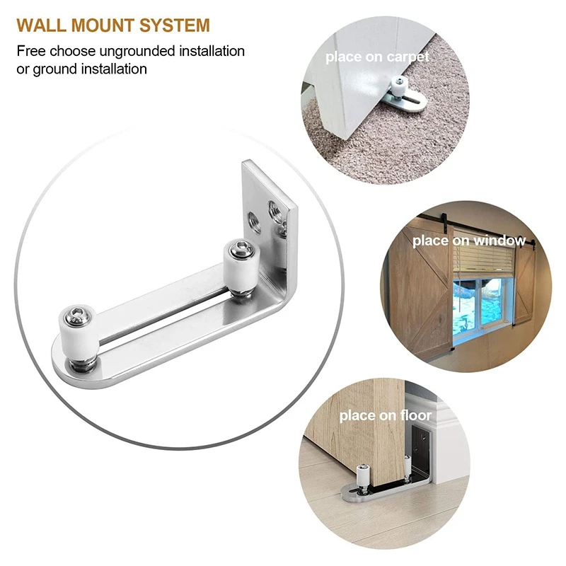 Modern Chrome Sliding Barn Door Floor Guide Ball Bearings Adjustable Stay Roller Wall Mount System for All Size Door