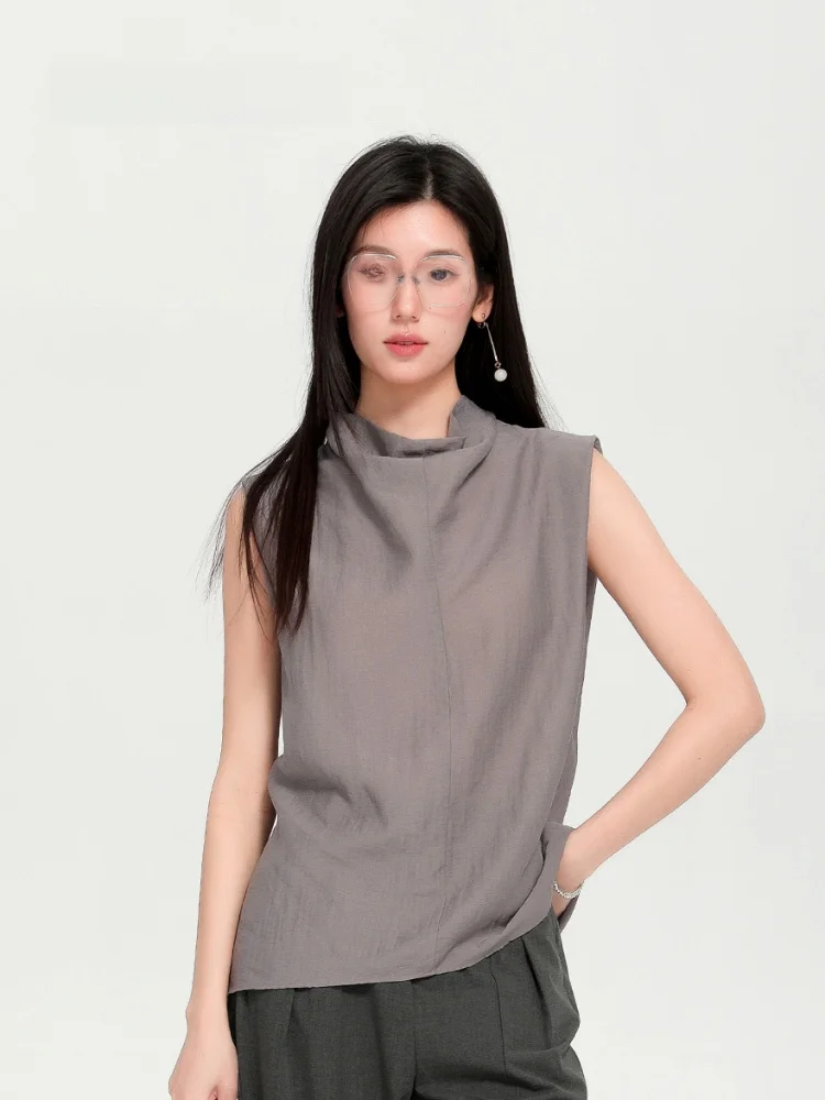 

Dailanzhi Summer 2025 Casual Svel irt Collar Two-Way Wear Simple Design Pu-Pu Collar Top Straight Cut Regular Fit