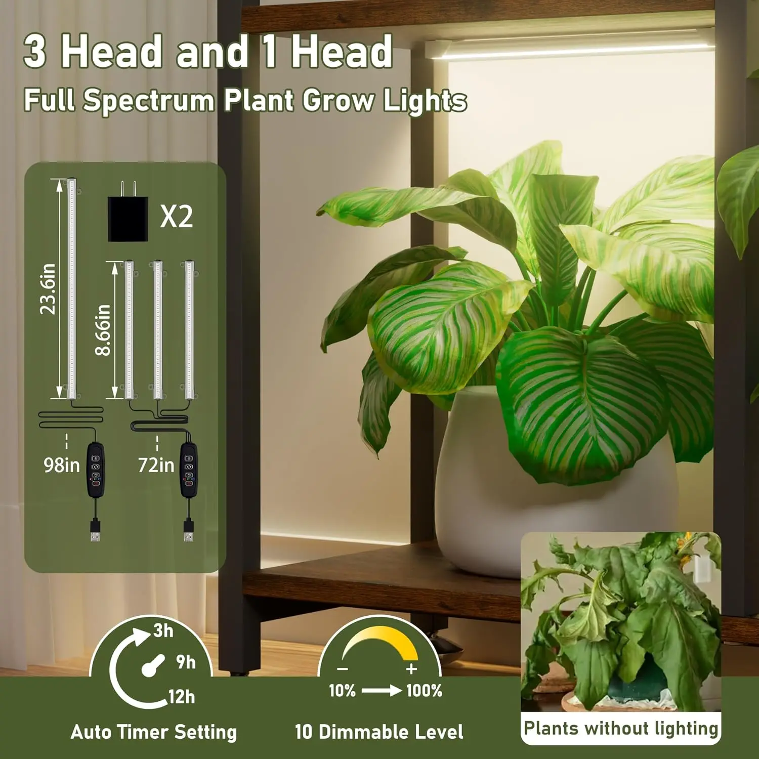 Suporte de planta de metal de 71 polegadas e 8 camadas com luzes de cultivo ajustáveis para plantas internas, sala de estar e exibição de jardim