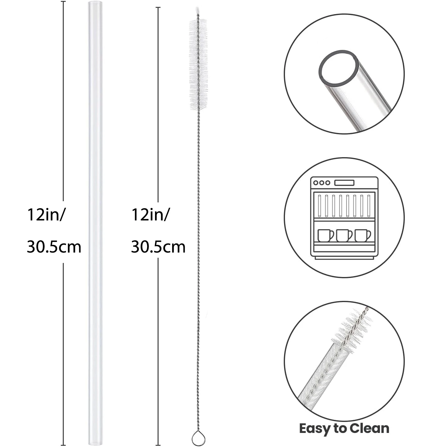 4/8/12 Pcs Replacement Straws Compatible with Stanley 30oz 40oz Tumbler, Reusable Plastic clear straws with 1 Cleaning Brush