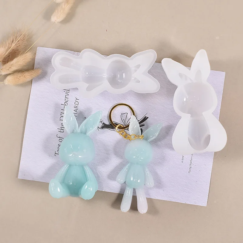 DIY Mirror Silicone Mold Cute Rabbit Animal Keychain Pendant Silicone Mold Stand Sitting Rabbit Jewelry Molds For Resin Making