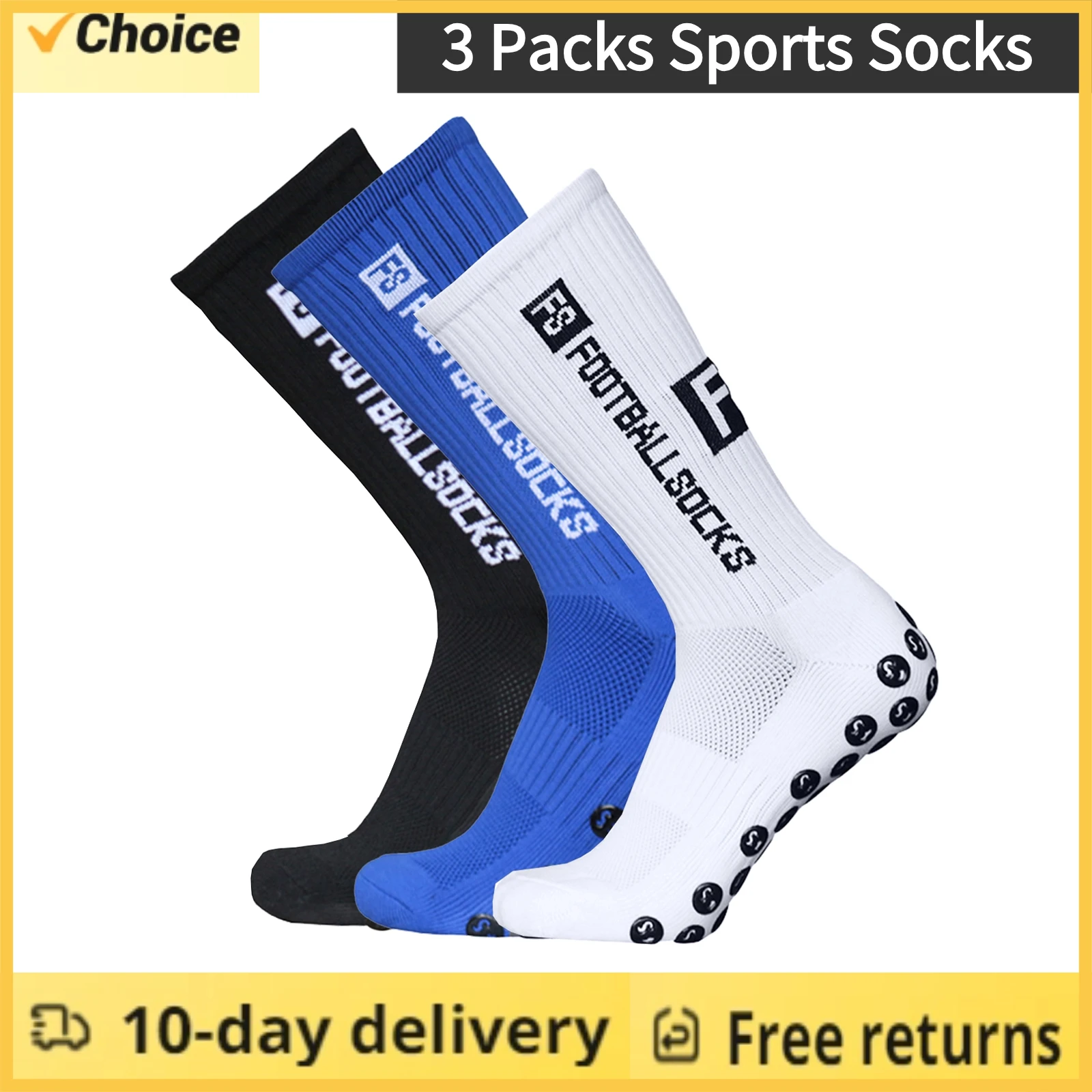 Lixada 3 Packs Sports Socks Athletic Stockings Anti-slip Quick Dry Football Soccer Socks For Football Basketball Hockey Running