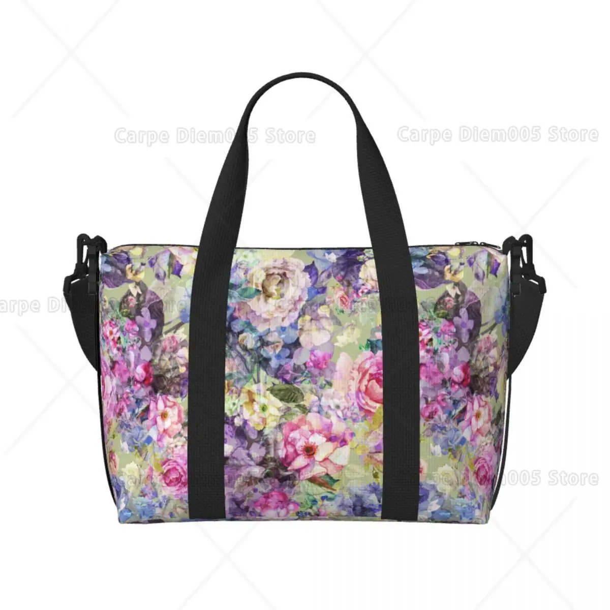 

Cross Tote Bag Watercolorful Floral Casual Foldable Weekender Bags for Women Gym Tote Luggage Bag for Travel Beach