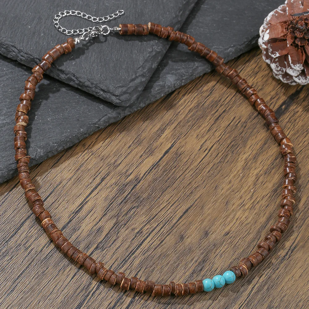البوهيمي الرجال جوز الهند شل الفيروز قلادة الربط تصميم الأزياء التبعي لارتداء عارضة #2