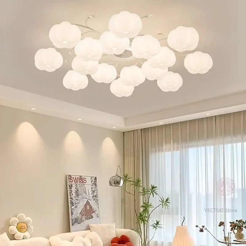 

GHJUYIOL Nordic living room main light new cream living room light flower hall bedroom light study dining room pendant