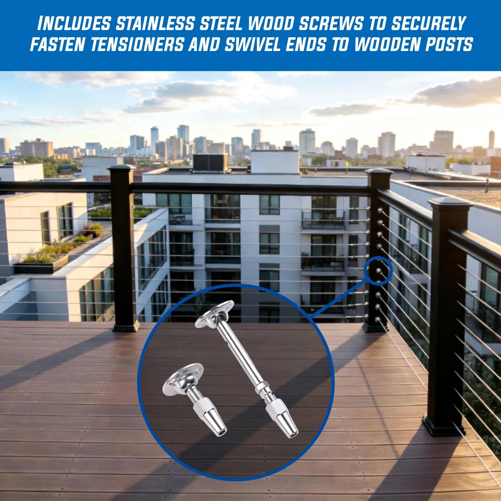 

Комплект фурнитуры для тросовых ограждений: натяжитель троса C0981-1004 (10 шт.) и поворотные концевики C0981-S104 (10 шт.)