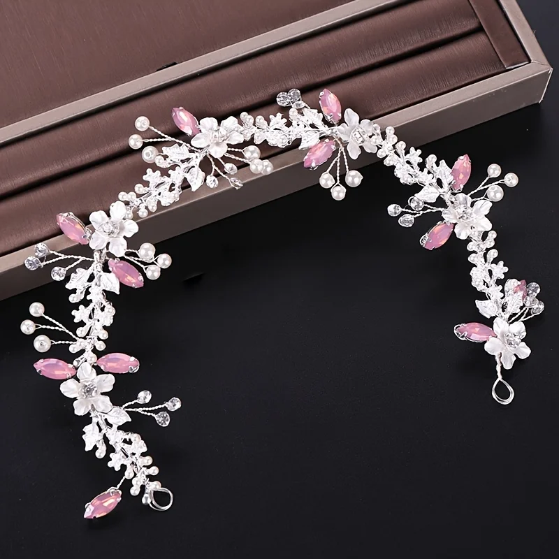 Rose Gold Flower Headband Wedding Accessories Pearl Rhinestone Hairband Tiara Headband For Bride Ornament Hair Jewelry Headband