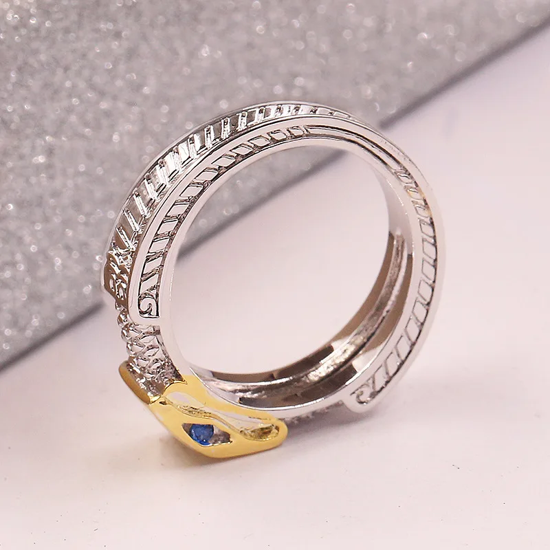 Creative18K Gold  Two-Color Serpentine Sapphire Diamond Couple Ring For Women Devil Eyes Zircon Anniversary Gift Jewelry