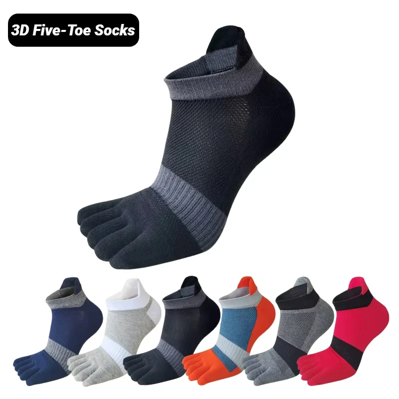 Fünf-Zehen-Socken für Herren, Sportlich, Flacher Schnitt, Gestreift, Mesh, Geschäftlich, Schweißabsorbierend, Fitness, Reise, 5 Finger, Knöchellang, Baumwolle