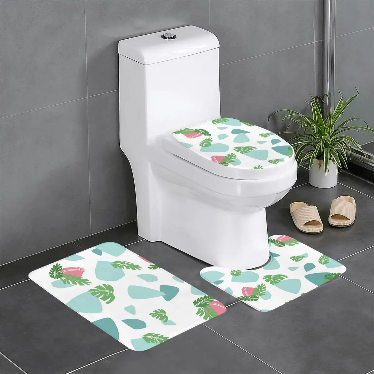 Ivysaur Pattern 3 Pcs Bath Mat Bathroom Set Toilet Lid Cover Home Decor Non-Slip Carpet Floor Rug