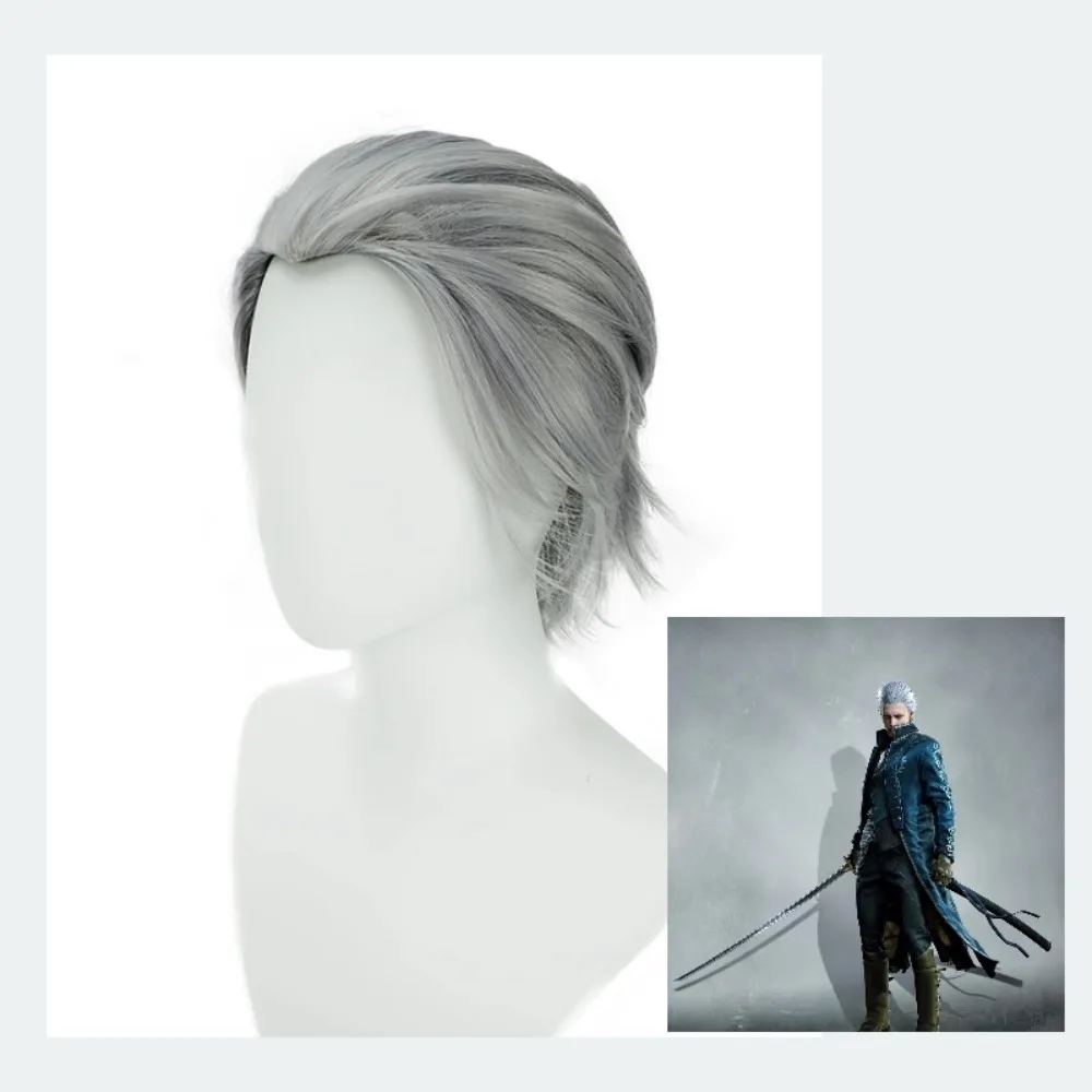 

DMC5 Vergil Cosplay Wig Silver Short Spiky Hair