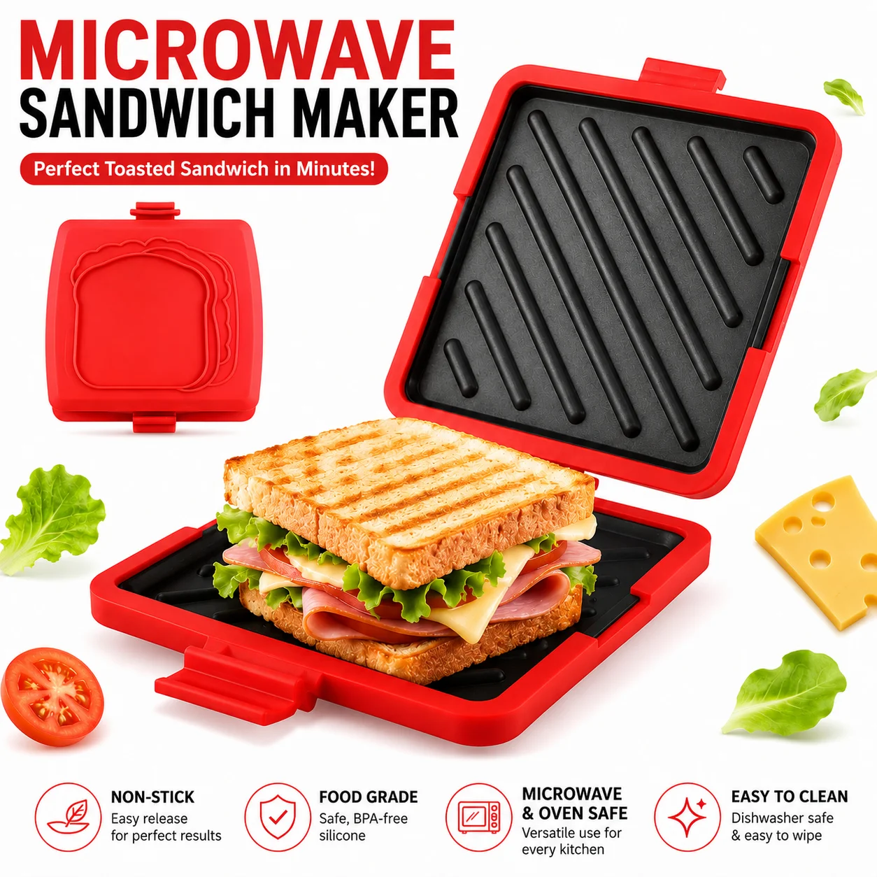 Molde de silicona para sándwiches para microondas, sartén antiadherente, bandeja para hornear para desayuno, tocino, salchicha, resistente al calor, de calidad alimentaria, color azul