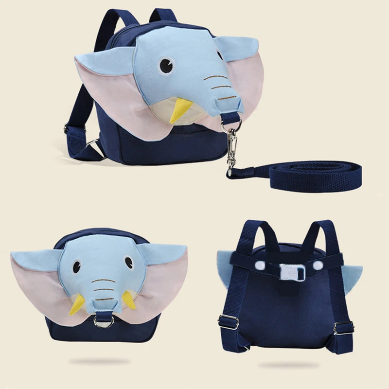 Cartoon anti walking lost shoulder backpack baby girls boys Elephant small bags with traction rope anti lost toddler schoolbag