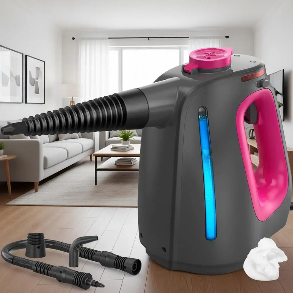 

Heavy Duty Handheld Steam Cleaner with 11pc Accessories, Water Addition, Multi-Purpose for Car, Grout Cleaning