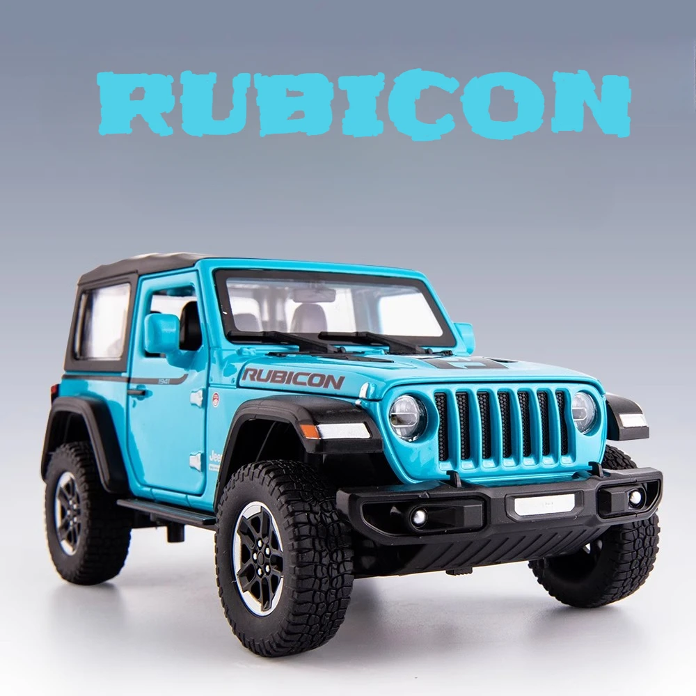 Maßstab 1:24 Wrangler Rubicon Automodell Spielzeug Legierung Karosserie Türen geöffnet Sound Licht zurückziehen Off-Road-Modelle Ornamente für Kindergeschenk