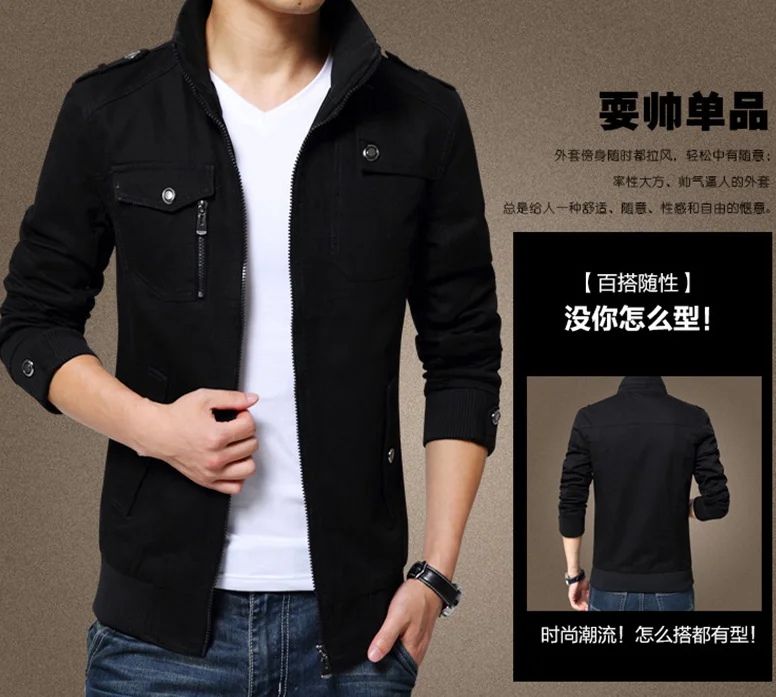 

Male New Clothing Outwear New Pilot Bomber Jacket Coats Mens Cotton Cargo Jackets With Zipper Pockets Retro Casual Work Jacket