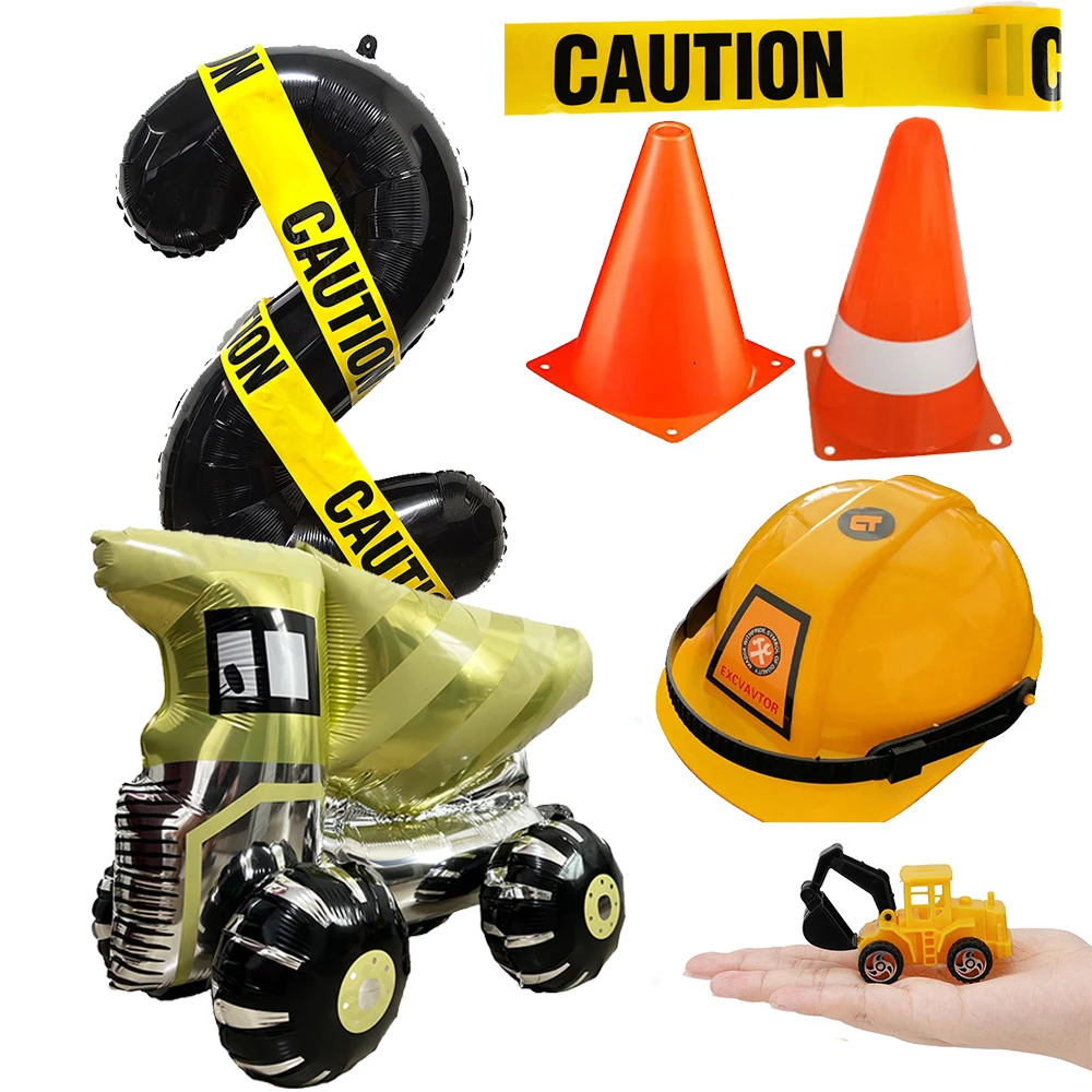 Construction Party Supplies Favor for Kids Construction Cones Hat Mini Truck Toys Party Balloon for Construction Birthday Party