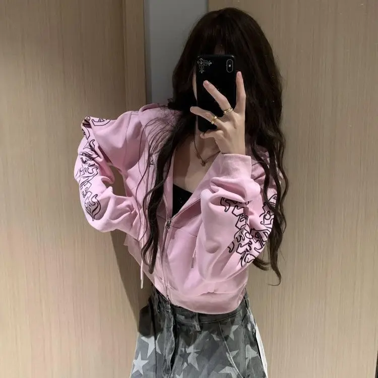 

Женский кардиган-толстовка с капюшоном в стиле Y2K от Hong Kong Sle Aby Culture, повседневная свободная верхняя одежда, осенний сезонный дизайн