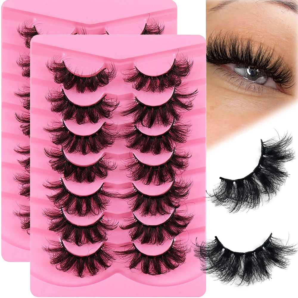14 Paar/2 Stück 3D-Faux-Nerzwimpern, russisches Volumen, flauschige, natürliche falsche Wimpern, dicke, dramatische Nerzwimpern