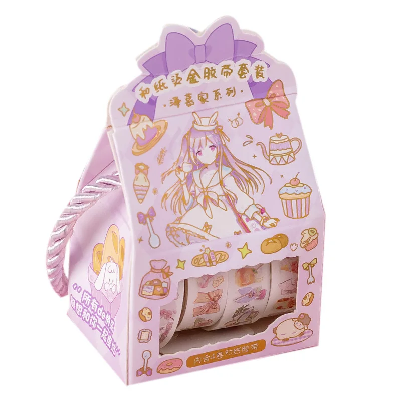 Bronzing and Paper Hand Account Tape Set Portable Gift Pack Cute Girl Cartoon Film Student Creative Sticker