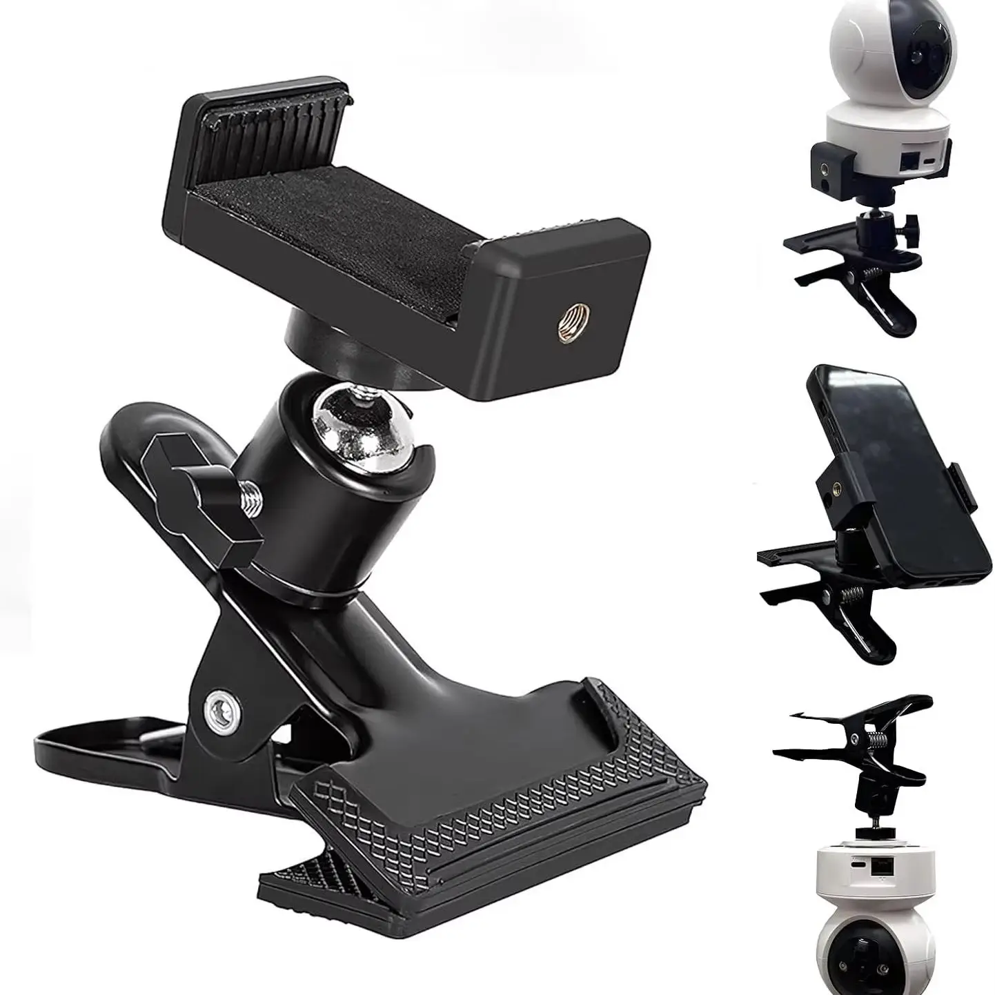 Clip-Telefonhalter für Schreibtisch, Tisch, Tischplatte, flache Oberfläche, Rohr, Stange, Notenständer, mit starker Klemme 360° ° Verstellbare Handyhalterung mit Metallarm für alle