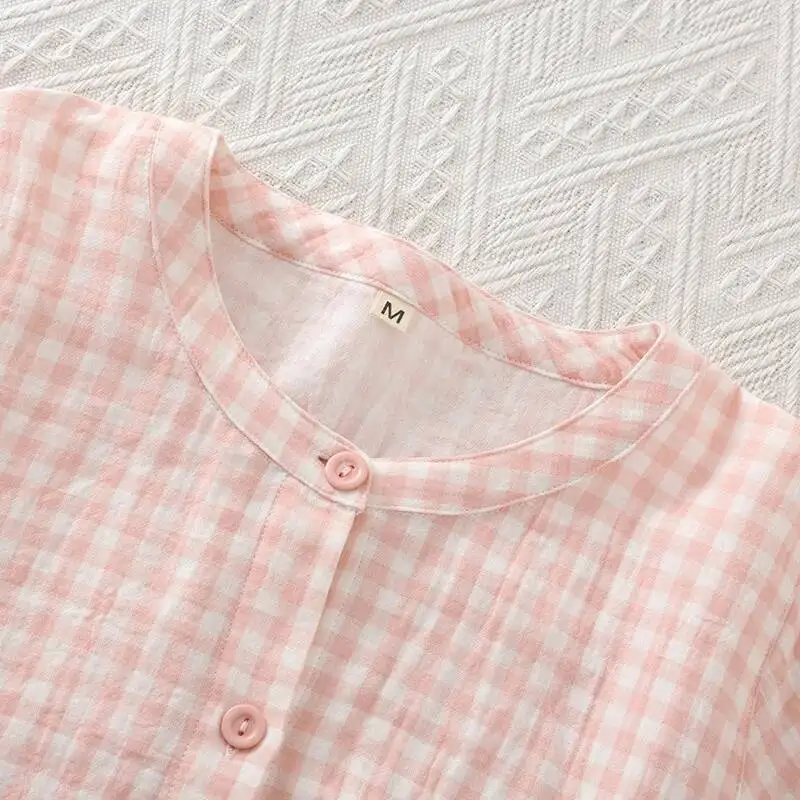 

Cotton Printed Checkered Design Women's Seven Sleeve Nine Quarter Pants Spring And Summer Thin Sleepwear Pamas