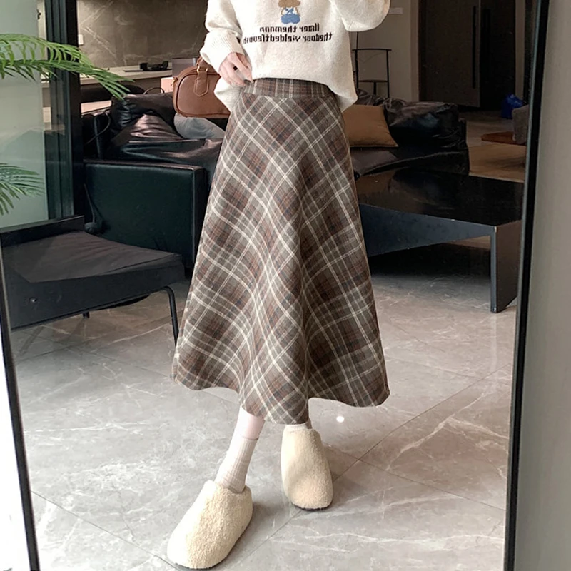 Fashionable High Waist Casual Loose Plaid Autumn And Winter Skirt For Women