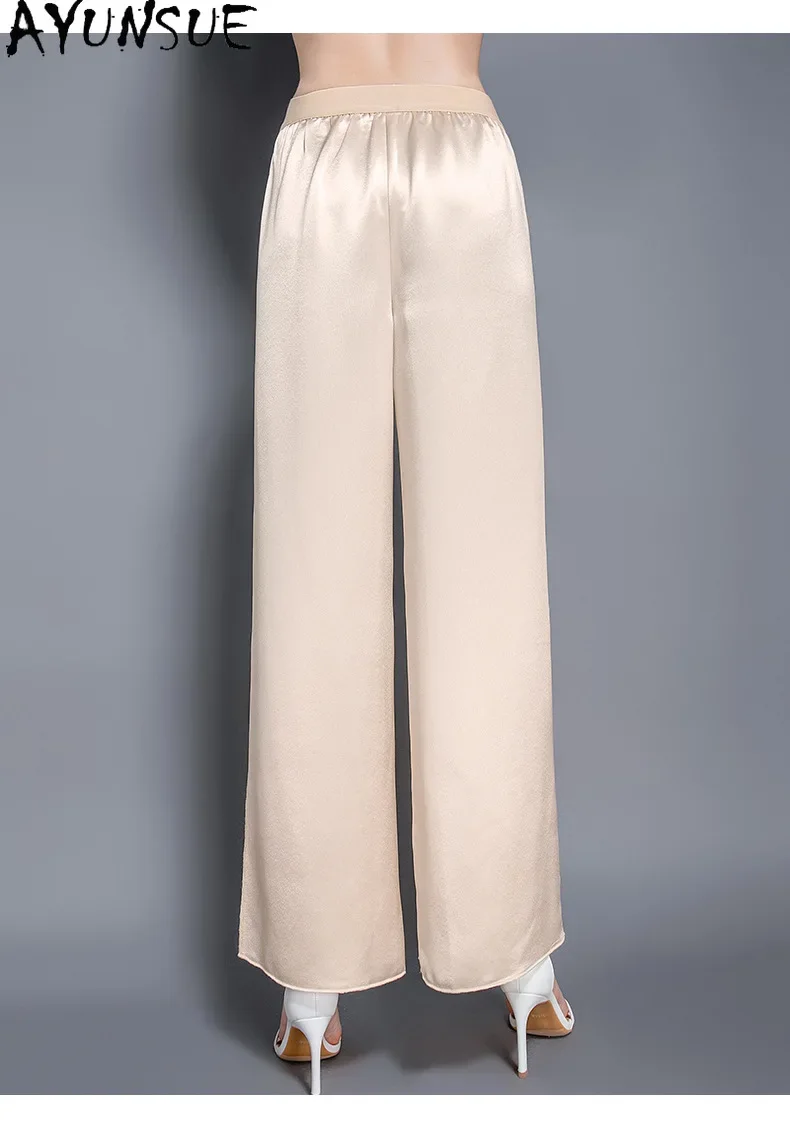 AYUNSUE 95% Mulberry Silk Women Pants Summer 2024 High Waisted Trousers Womens Wide Leg Baggy Pants Womans Clothing Pantalone