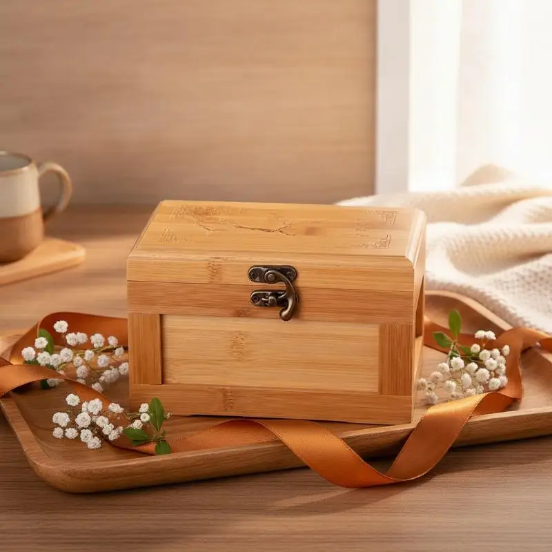 Schmuckkästchen aus Bambus, Schmuckaufbewahrungsbox aus Holz, elegante Geschenkbox für Ohrringe, Ringe, Halsketten und die tägliche Schmucksammlung. – Detail 2