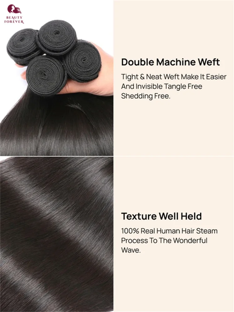 Beautyforever غير المجهزة عذراء الشعر البشري حزم 100% البرازيلي حريري مستقيم الشعر ينسج 2/3 حزم النسيج الشعر الخام