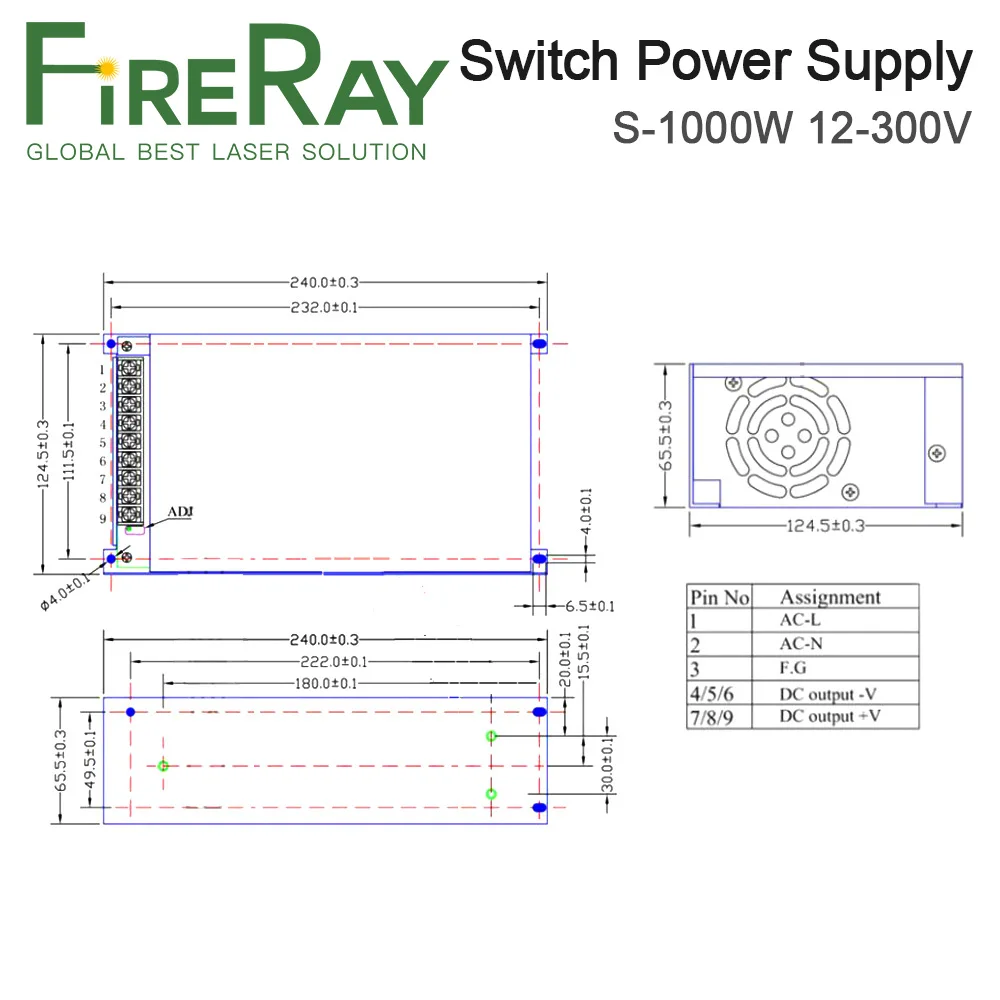 FireRay S-1000W DC Voltage Regulator Adjustable Device Switching Power Supply 0-300V for Laser Machine