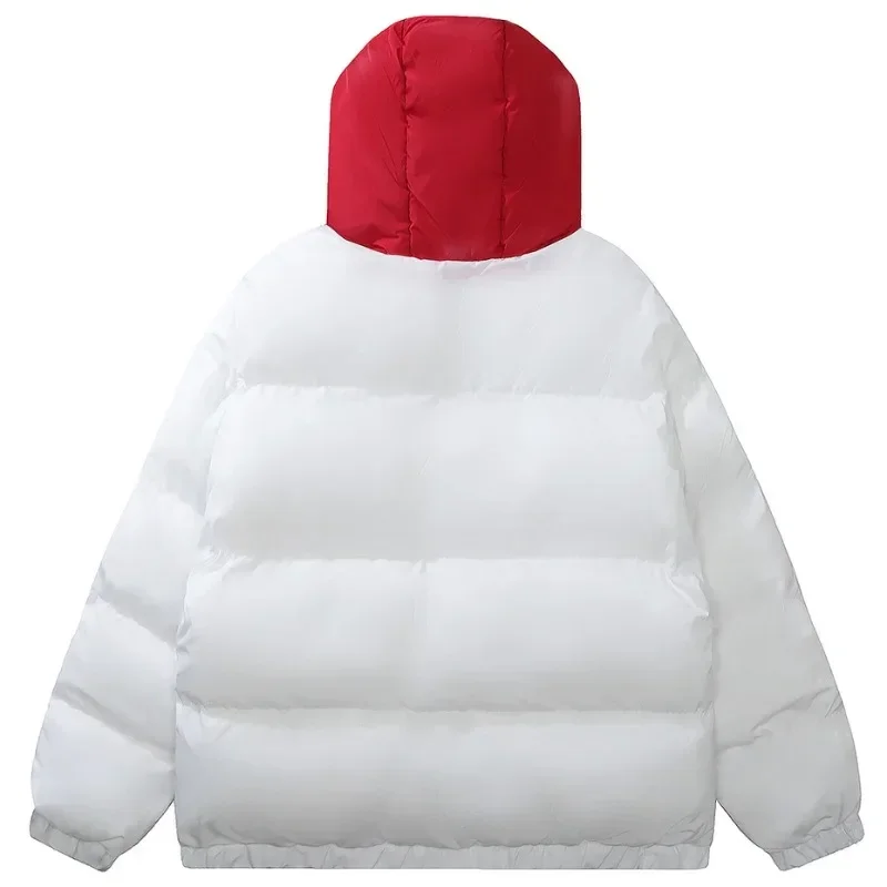 Veste matelassurera surdimensionnée brodée de dessin animé pour hommes et femmes, parkas épaisses mignonnes, streetwear Hip Hop, CombPatchwork, hiver