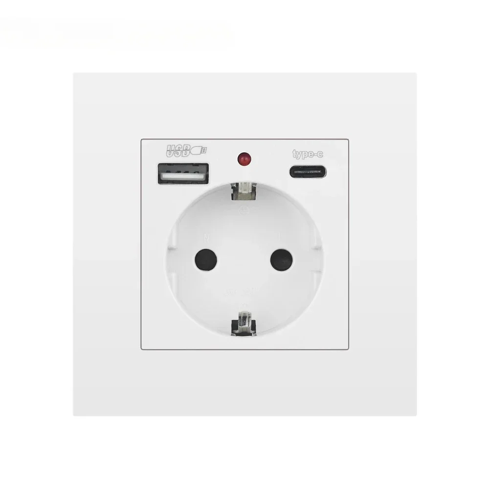 Socket With Usb Charging Port and Type c 2.1A 16A Gray PC Panel 86mm*86mm Russia Spain Wall Socket SRAN