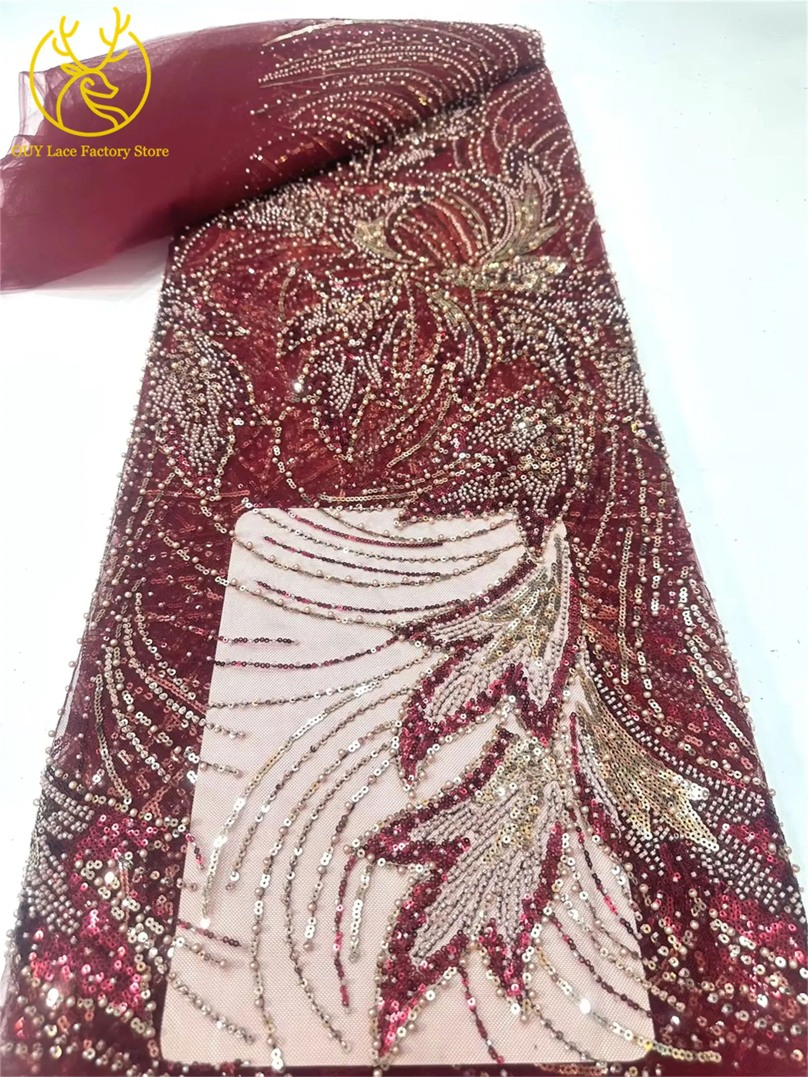 5 Yards luxuriöser afrikanischer Spitzenstoff 2026, hochwertiger französischer Pailletten-Spitzenstoff für nigerianisches Nähen von Brautkleidern – Detail 12