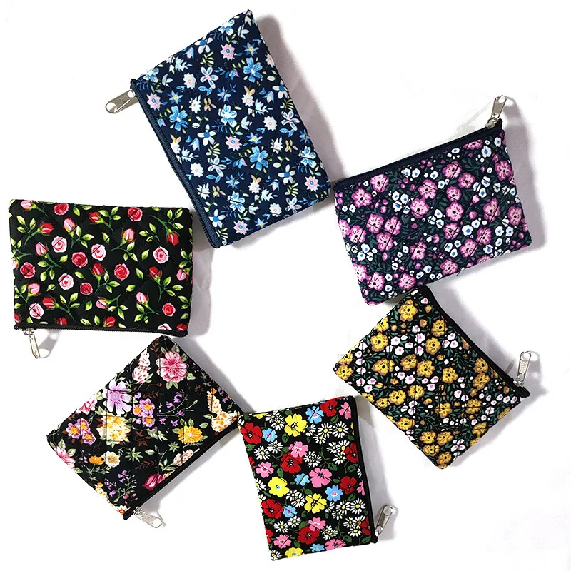 

Random Canvas Flower Coin Bags Purse Square Zipper Small Storage Bags Clutch Pouch Keys Earphone ID Credit Card Holder Bags