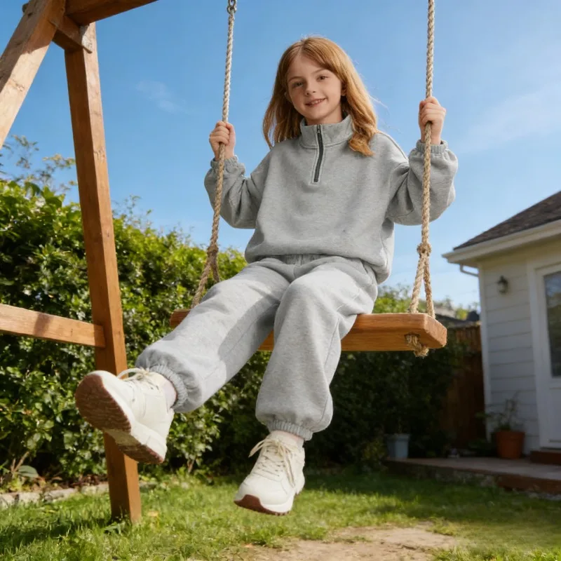 

Комплект флисовой спортивной одежды для мальчиков и девочек 2025: толстовка с высоким воротником на молнии до середины груди и брюки для детей