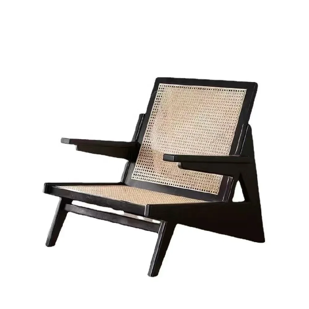 Japanese style solid wood rattan woven leisure and minimalist balcony home lounge chair