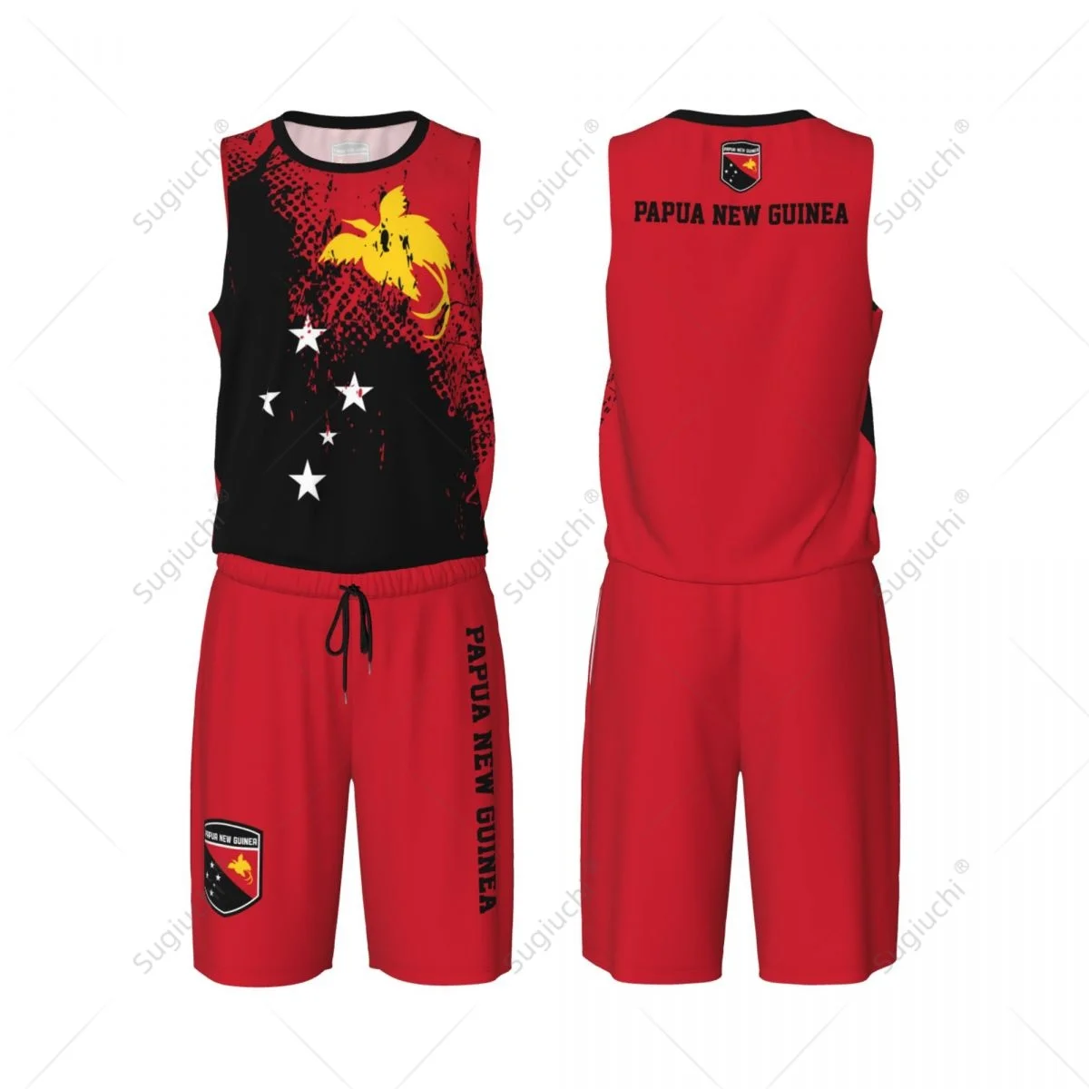 Papua TEAM-up ชุด JERSEY Basket ลายธงชาติกินีแบบใหม่ชุดเสื้อและกางเกงแขนกุดชื่อ nunber Exclusive