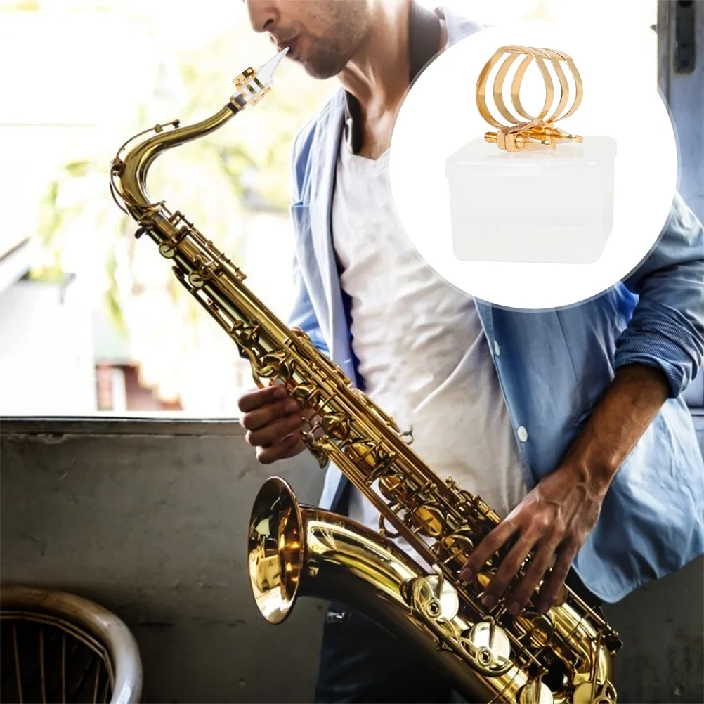 

1set Saxophone Reed Clip Brass Material Durable Smooth Surface Easy Install With Abs Case For Saxophone Parts Wind Instrument