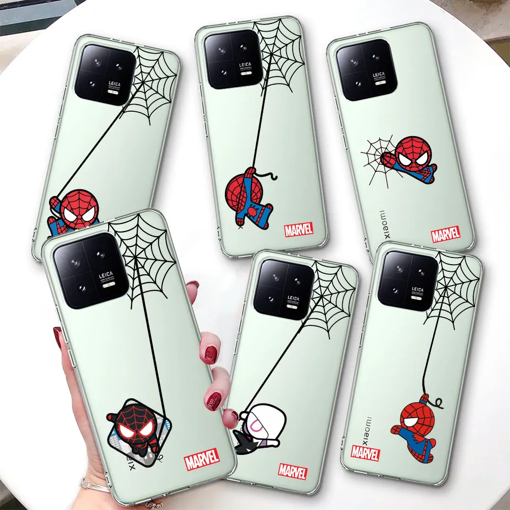 Super Cute Spiderman Transparent Case for Xiaomi Mi 6X A2 11T 13 12 12X 12T 8 10T A3 CC9E 11 11i 5X A1 9 Lite Soft Phone Cover