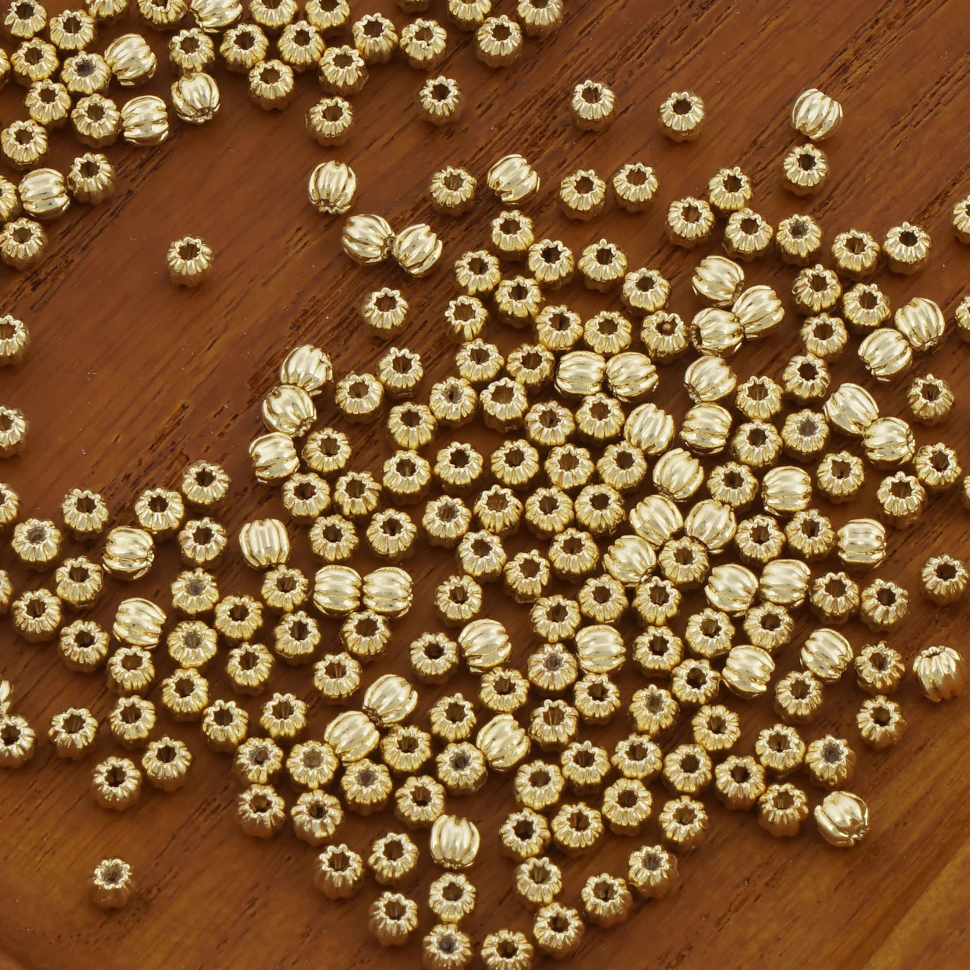 50pcs Round Gold Filled Corrugated Spacer Beads,Beads for Jewelry Making,3mm,4mm,5mm,Wholesale Free Shipping-104031